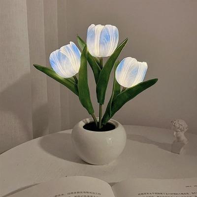 Uplifted Finds LED Tulip Night Light Simulation Flower Desk Lamp Romantic Table Decor Gift For Girlfriend blue battery