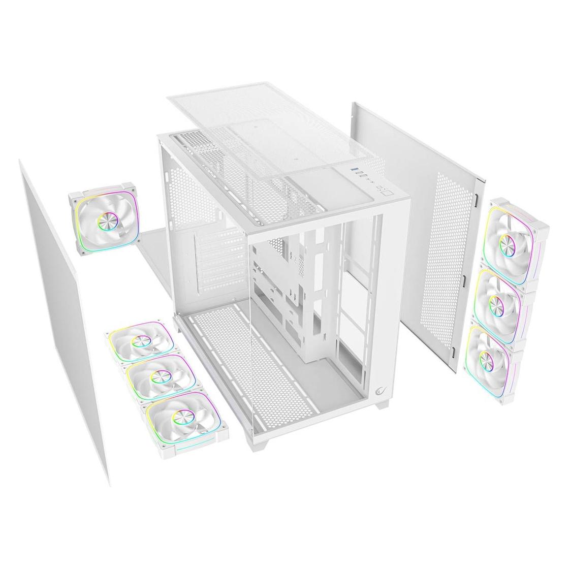 Rampage Obudowa Obudowa PC ze szkłem hartowanym SEALITE 7x wentylator ARGB PWM Biała (ATX, mATX, Mini-ITX) (SEALITE-WHITE)