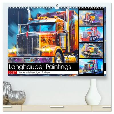 Langhauber Paintings. Trucks in lebendigen Farben (hochwertiger Premium Wandkalender 2027 DIN A2 quer), Kunstdruck in Hochglanz