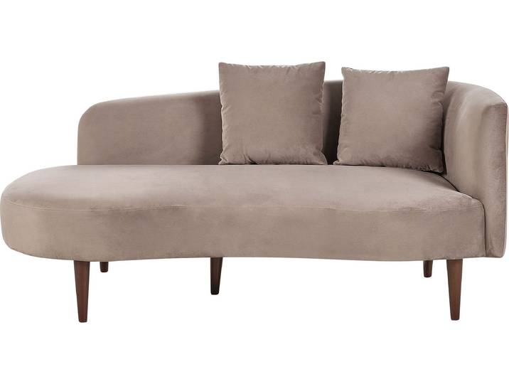 BELIANI Chaiselongue Rechtsseitig Hellgrau Samtstoff Holzfüße Dunkelbraune Beine Kissen Inklusive Glamourös Wohzimmer