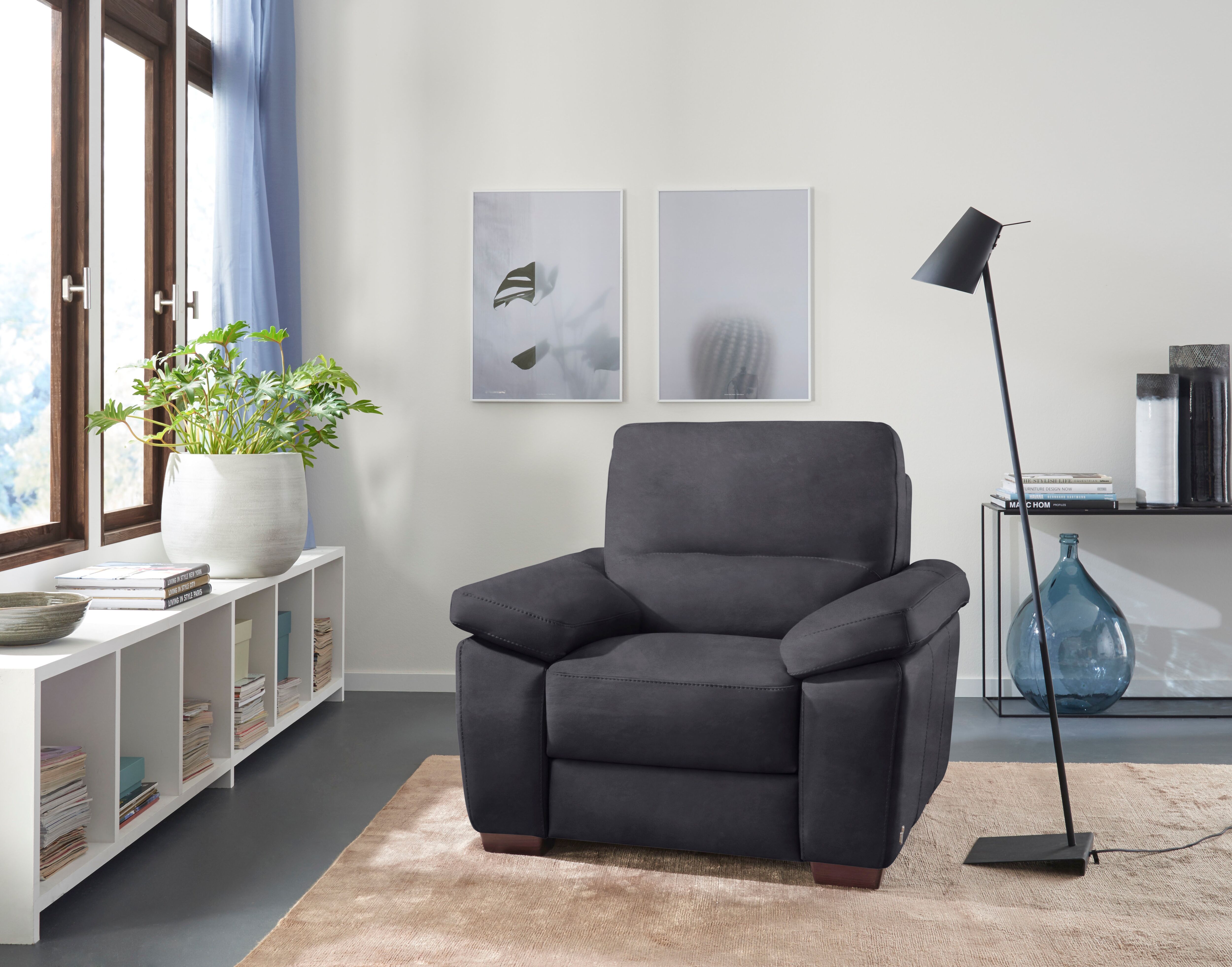 Sessel CALIA ITALIA "Gaia, in edlem Design und mit erstklassigem Sitzkomfort", schwarz, B:100cm H:92cm T:94cm, Luxus-Microfaser Ginevra (100% Polyester), Sessel, Sessel, aus pflegeleichtem Luxus-Microfaser Ginevra Hydro Care schwarz Luxus-Microfaser GINEV