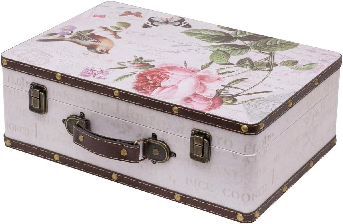 Vintage houten koffer als decoratie - Roze - B/D/H: 38 x 26 x 13 cm