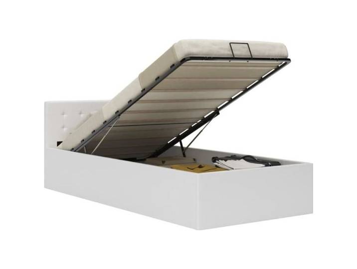 Lit Coffre Adulte Contemporain - OVONNI - 90 x 200 cm - Blanc - 1 place - Rangement hydraulique