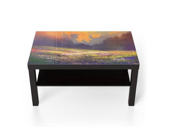 DEQORI Glastisch schwarz groß 90x50 cm Motiv Malerische Blumenpracht ausgefallener Beistelltisch aus Glas Hochglanz Couchtisch fürs Wohnzimmer moderner Couch Tisch mit Design