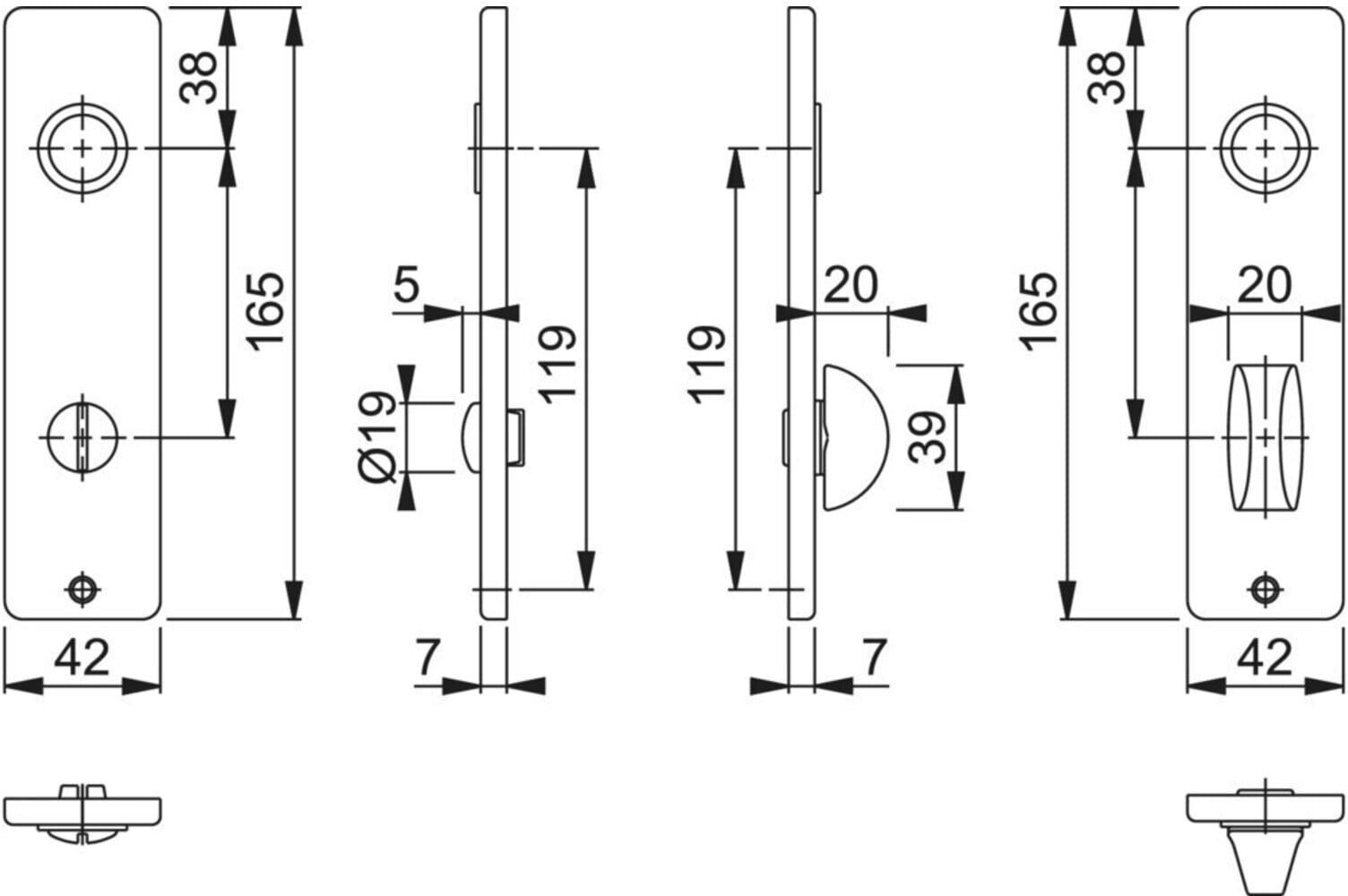 HOPPE ZT-Kurzschild 202KP/AP, WC Schlitzkopf E78, Aluminium F1 eloxiert,Paar (6271324)