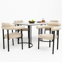 STILVORA Esstischgruppe 5-teilig 75x140x80 cm mit Metallgestell und 4 Samt Sesseln hohl, ergonomisch, modern minimalistisch, Beige+Weiß