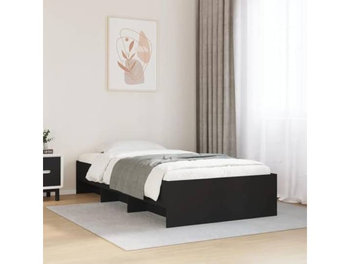 RJPLMFV Bettgestell, 100 x 200 cm, Holz, Schwarz Ohne Matratze, Lattenrost inklusive, Staufächer, feuchtigkeitsbeständig