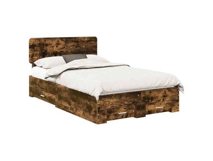 PUGYNBK Bettgestell mit Schublade Eiche rauchfarben, 120 x 200 cm Langlebiges Holz, minimalistisches Design, einfache Montage, umfangreiche Lagerung