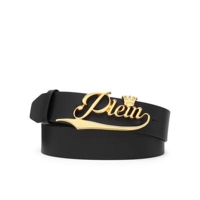 Ledergürtel PHILIPP PLEIN "King Plein", Herren, Gr. 110, schwarz (0293, schwarz, lightgold), Gürtel Ledergürtel