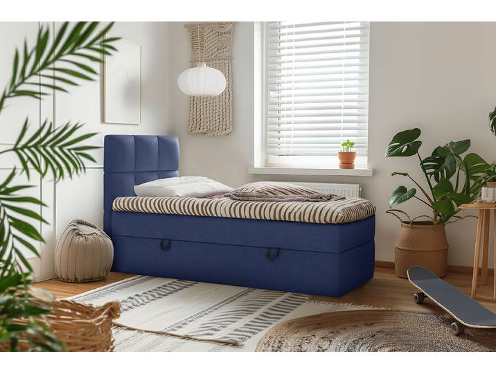 Boxbett Rudisell 90 x 200cm Strukturstoff Cully Blau