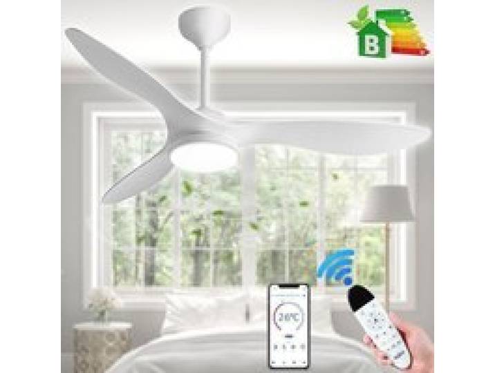 Ventilateur de Plafond avec Lumière Kotezu LED à Intensité Variable 132 cm Télécommande/Mode Hiver-Été/Silencieux/CC 30W Blanc