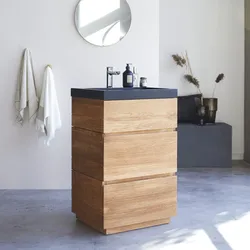 Waschtisch aus Eiche mit integrierten Lavastein Waschbecken 60 cm Einzel