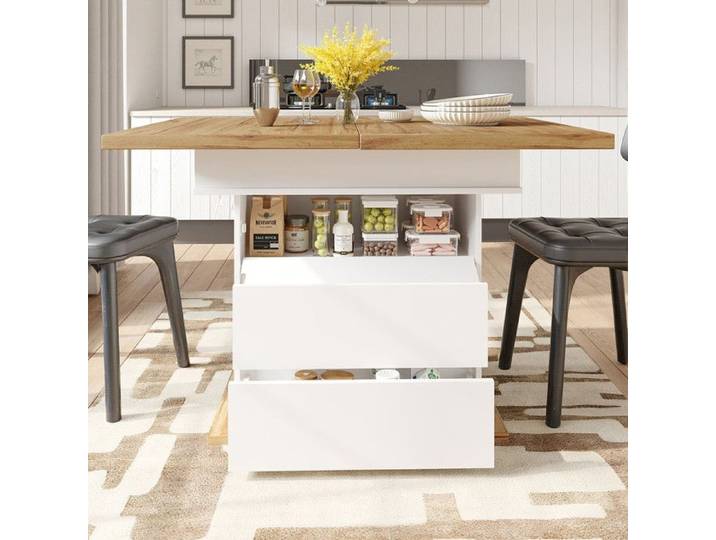 Table à manger télescopique table de cuisine pliante table à manger extensible table à manger avec trois niveaux rangement blanc