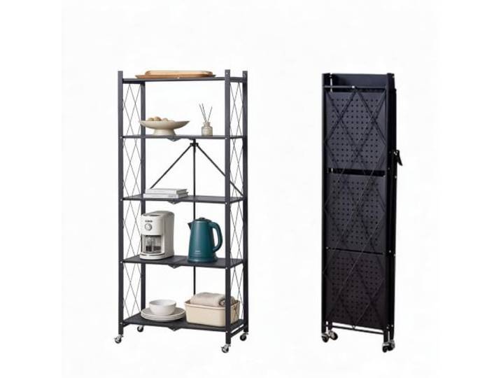 IDEALHOUSE Klappbares Regal 5-Stufig Metall Rollen Schwarz 71x38x160cm Robustes Metall, 5 Ebenen (160cm), Rollen. Faltbar，platzsparend. Ideal als Küchenregal，Balkonregal für maximalen Stauraum.