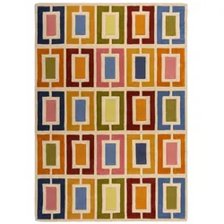 KADIMA DESIGN Wollteppich Handgetuftet Retro-Design Multicolor | Für Wohn- und Schlafbereiche | 120x170cm