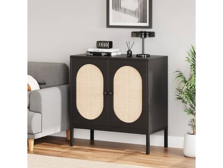 IDEALHOUSE Buffetschrank Mit Glastüren & Rattanakzenten, Braun Sideboard mit Regalen, viel Stauraum, für Wohnzimmer, Esszimmer, Diele und Küche