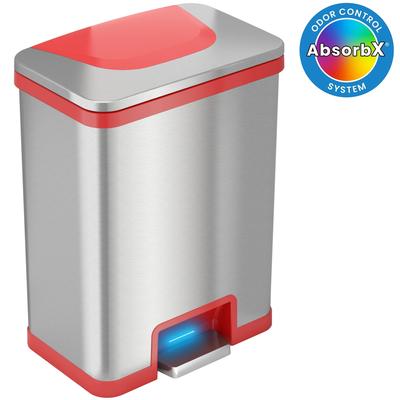 iTouchless 13 Gallon / 49 Liter AutoStep Sensor Kitchen Trash Can with Odor Filter (Red Trim)