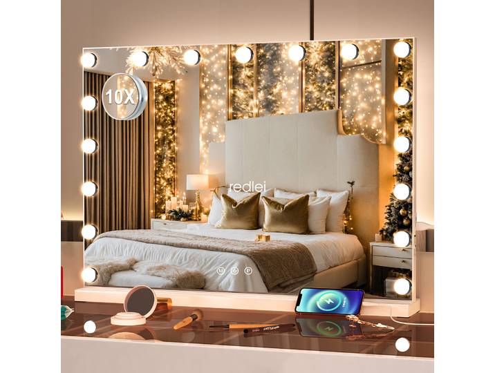 Miroir de maquillage Hollywood à 17 LED, grand miroir lumineux de vanité avec ampoules LED à intensité variable