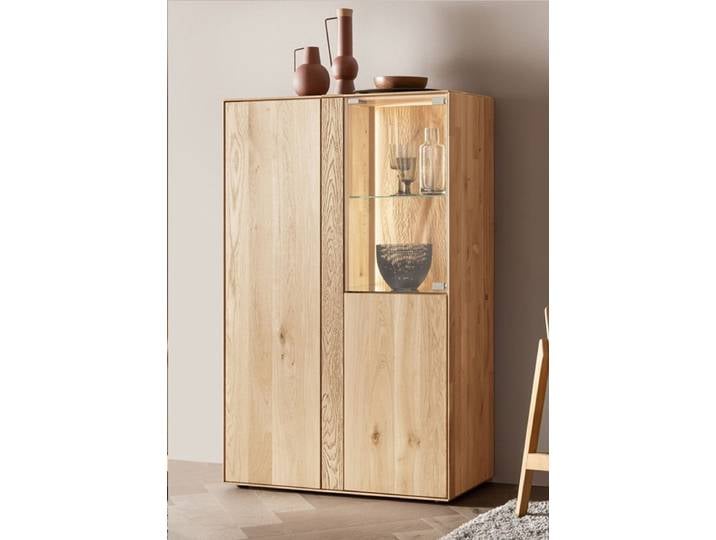 Highboard inkl. Beleuchtung 92x142cm 'Kingston' Wildeiche massiv Glas rechts