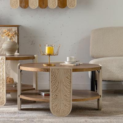 GDFStudio - Isabella Carved Wooden Coffee Table with Dual-Layer Storage and Timeless Palace Style - Coffee Table