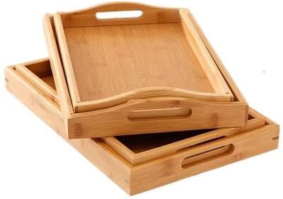 Inspired Finds Rectangular Retro Bamboo Storage Tray For Home Organization 8.66x8.66x0.98in