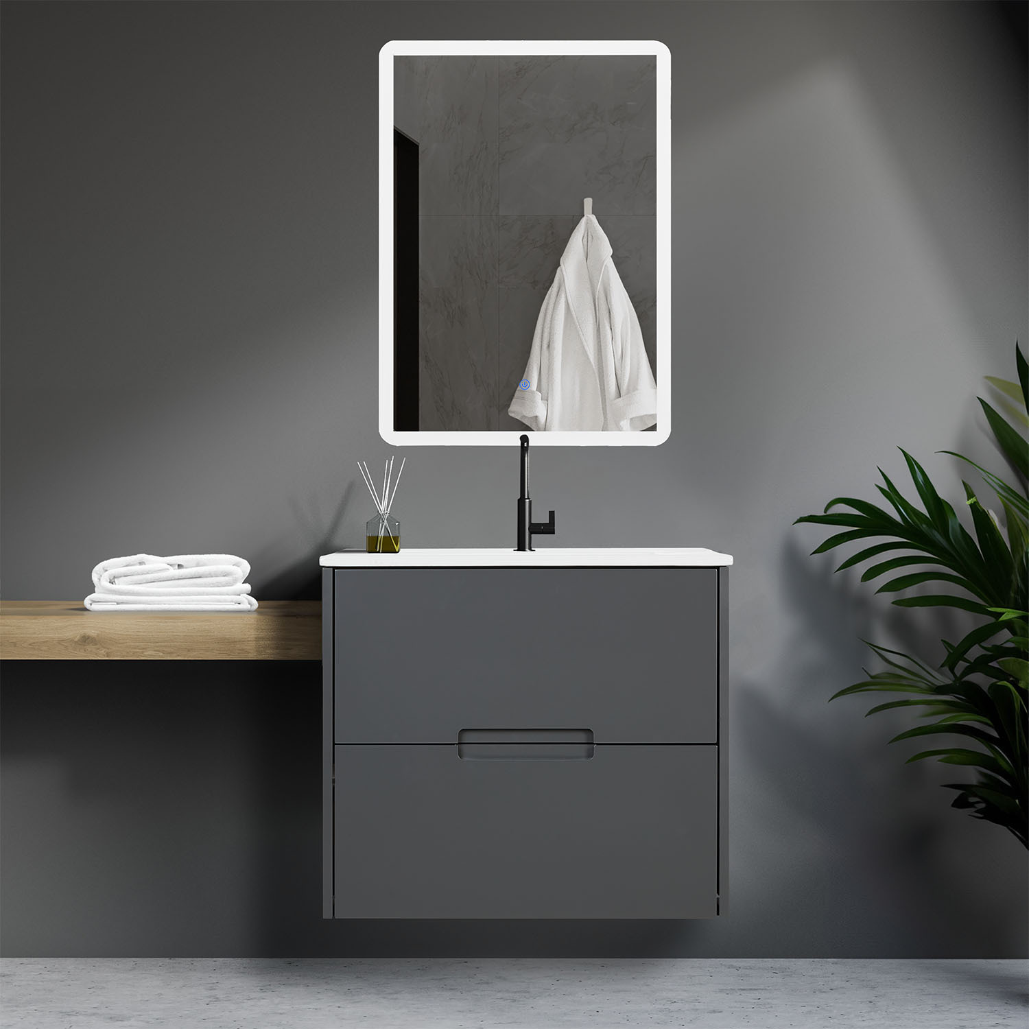 Homestyle4u Badmöbel Set 3-teilig Spiegel Waschtisch mit Waschbecken 60 cm