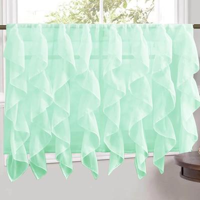 Sweet Home Collection Mint Vertical Ruffled Waterfall Valance and Curtain Tiers