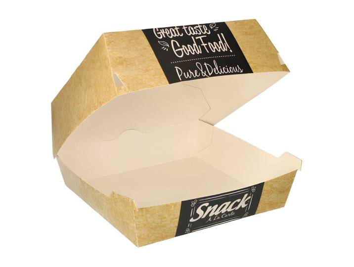 PAPSTAR Einweggeschirr-Set 200 x Burgerboxen, Pappe pure 8,5 cm x 15,5 cm x 15,5 cm Good Food XXL, Pappe aus Frischfaser