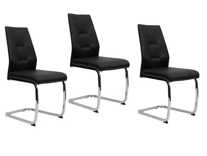 TRISENS Moderne Esszimmerstühle Lederoptik gepolsterte Freischwinger mit robustem Metallgestell Pflegeleichte Schwingstühle mit atmungsaktiver Oberfläche, Auswahl (Schwarz mit Chrombeinen, 3 Stück)