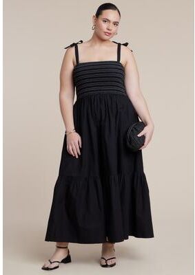 Plus Size Women's Smocked Bodice Maxi Dress by ELOQUII in Black Onyx (Size 14)