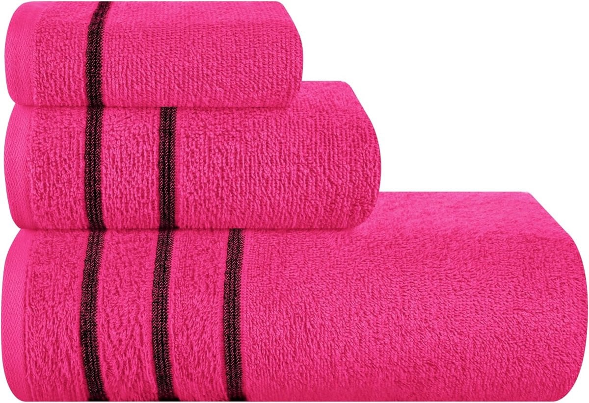 3-delige katoenen handdoekenset voor volwassenen in warm roze