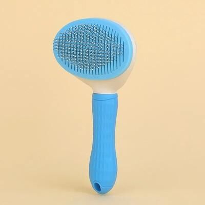 Uplift Essentials Self Cleaning Stainless Steel Pet Deshedding Brush Professional Undercoat Grooming Tool blue
