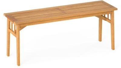 Costway 48 Inches Acacia Wood Bench with Breathable Slat Seat and Stable Triangular Structure-1