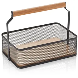 4x Buffet Korb mit Tragegriff schwarz Metall / Holz 23,5 x 15,6 x 7,5 cm