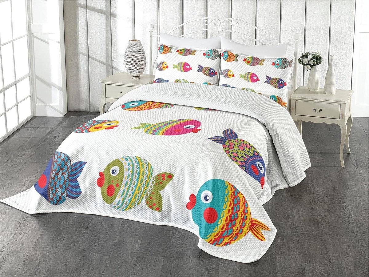 Dekbedovertrek Set Queen Size - Dubbelzijdig Bedrukt - Wit Multicolor