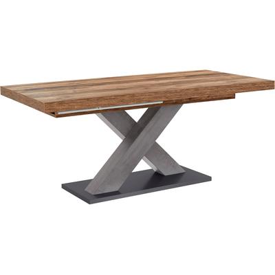 Esstisch MÄUSBACHER "Komfort Tisch", braun (plankeneichefarben, graphit, plankeneiche), B:180cm H:76cm T:90cm, Tische, Esstisch, Mäusbacher Esstisch mit X Gestell und Bodenplatte. Breite 180-280