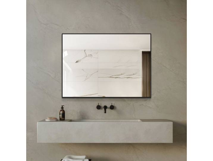 Miroir de salle de bain 50x70 cm cadre en aluminium noir moderne miroir mural HD sans cuivre
