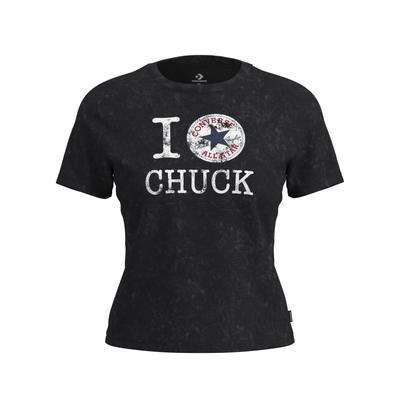 T-Shirt CONVERSE "I LOVE CHUCK TEE", Damen, Gr. XL, converse schwarz, Obermaterial: 100% Baumwolle, normal, Rundhals, Shirts T-Shirt, mit Rundhalsausschnitt, aus Baumwolle, normale Länge