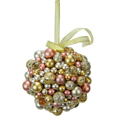 Dekokugel I.GE.A. "Perlenkugel", rosa (rosa, goldfarben), B:11cm H:11cm, Kunststoff, Dekofiguren, Hängekugel, Dekokugel