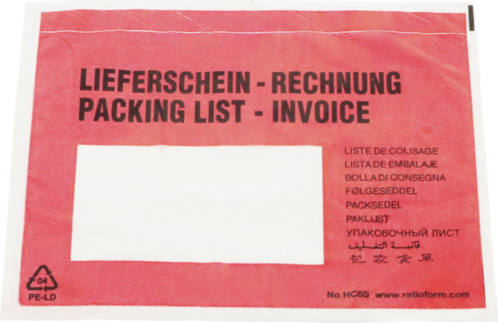 Recycling-Dokumententaschen, Aufdruck Lieferschein - Rechnung, VE 1000 Stk, LxB 175 x 140 mm ratioform