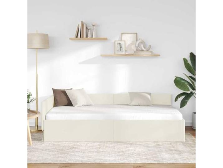 KTHLBRH Eck-Bettrahmen, Samt, Creme, 100 x 200 cm Platzsparendes L-Design, Lattenrost, wendbares Kopfteil, Sofabett für Gäste