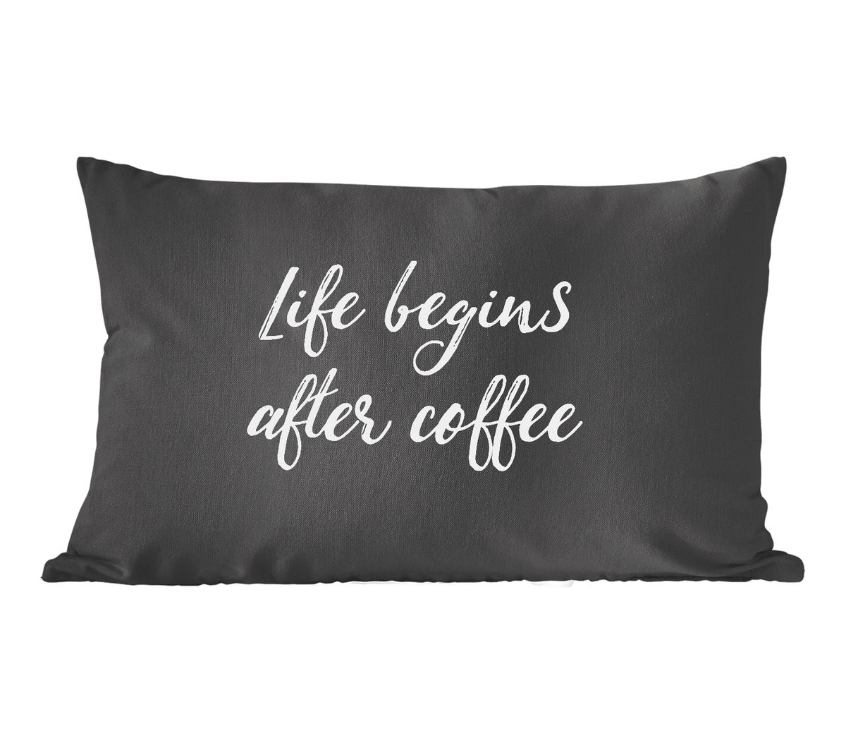 PillowMonkey Sierkussen Quotes Koffie Life begins after coffee - 50 x 30 cm