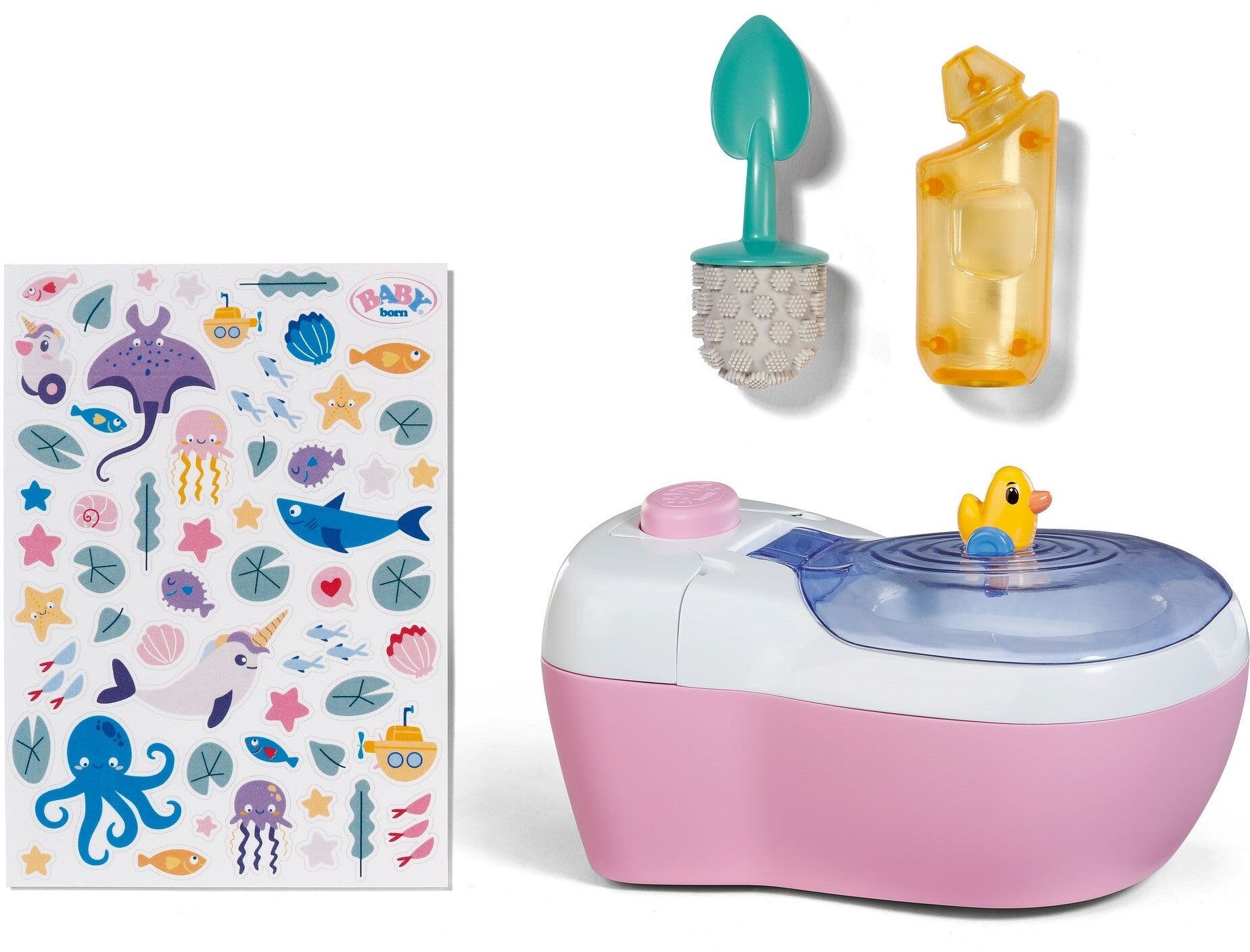 Zapf Creation BABY born Interactive Poo-Poo Toilet with Sounds for 36cm and 43cm Dolls, Suitable for BABY born Dolls, Includes Toilet Brush and Cleaner Bottle