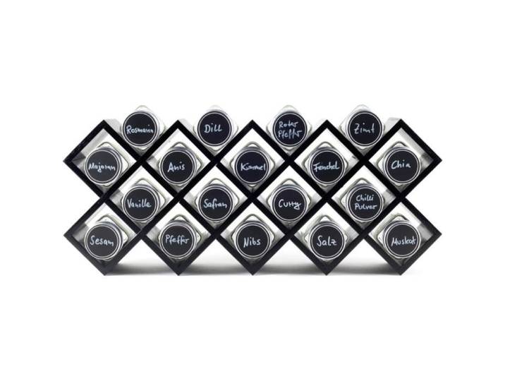 Etagère à épices - Hanseküche - Bambou 18 bocaux - Certifiée FSC - Noir - Étiquettes incluses