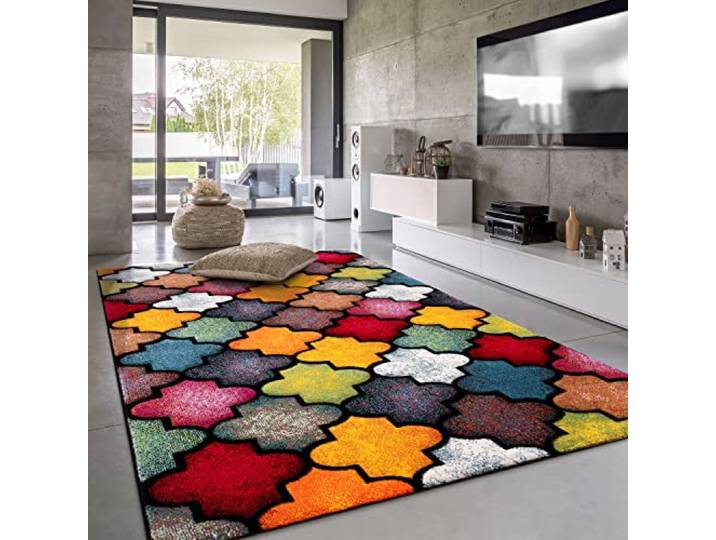 Paco Home Teppich Wohnzimmer Kinderzimmer Kurzflor Moderne 3D Optik Kariert Geometrische Muster, Grösse:80x150 cm, Farbe:Bunt 4