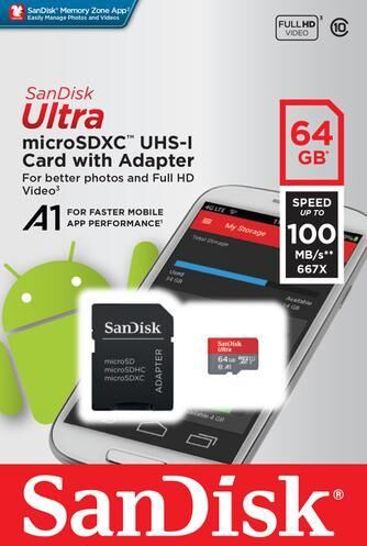 Tarjeta de memoria Ultra Micro SDXC 64GB + adaptador - SANDISK