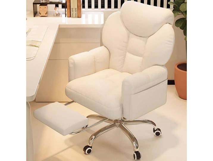 Chaise de Bureau Moderne Blanche avec Repose-Pieds Mobile, Fauteuil de Jeu Doux et Confortable, Mobilier Esthétique