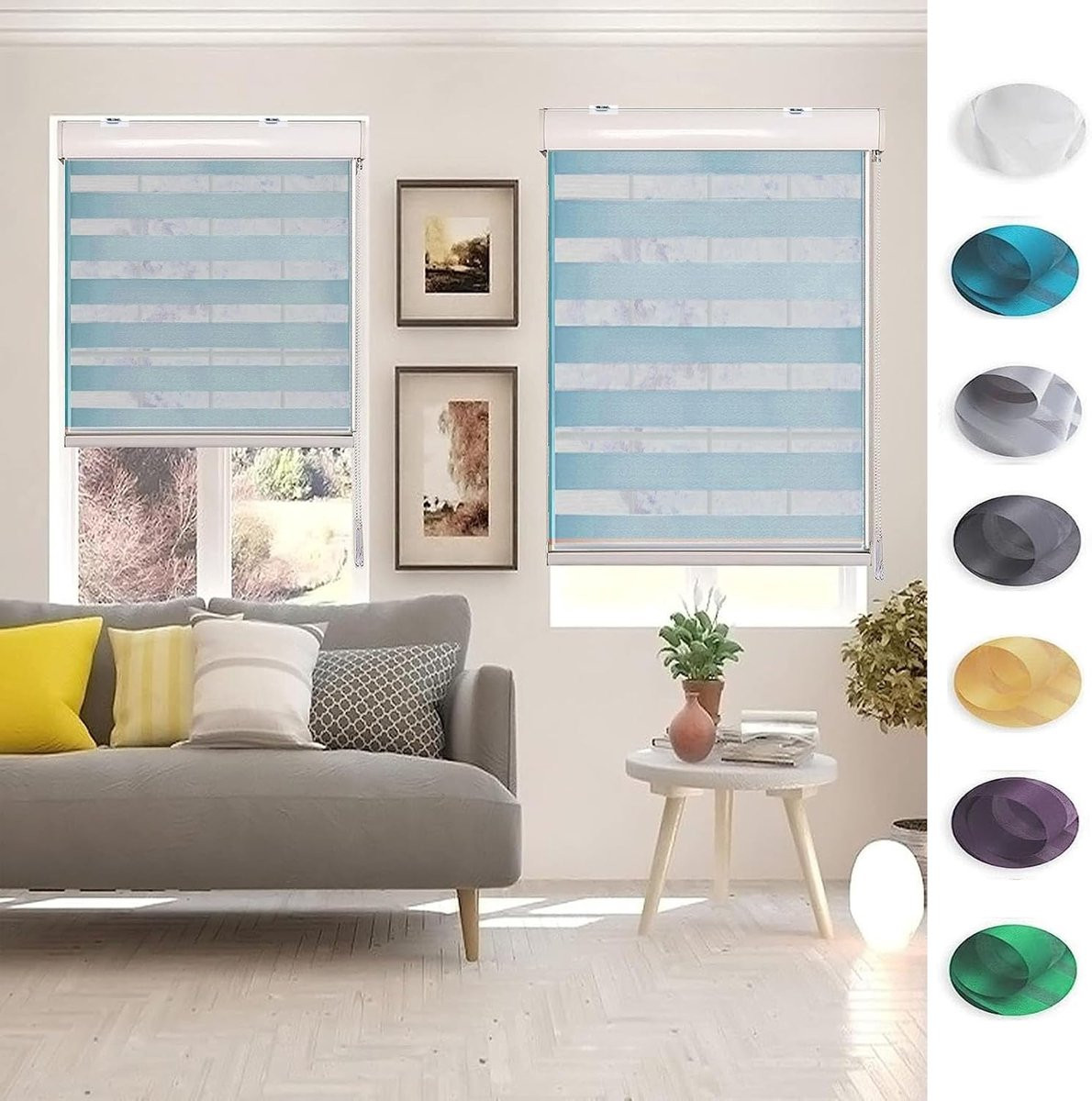 Blauwe semi-transparante rolgordijnen voor zonwering en privacy - 120 x 250 cm
