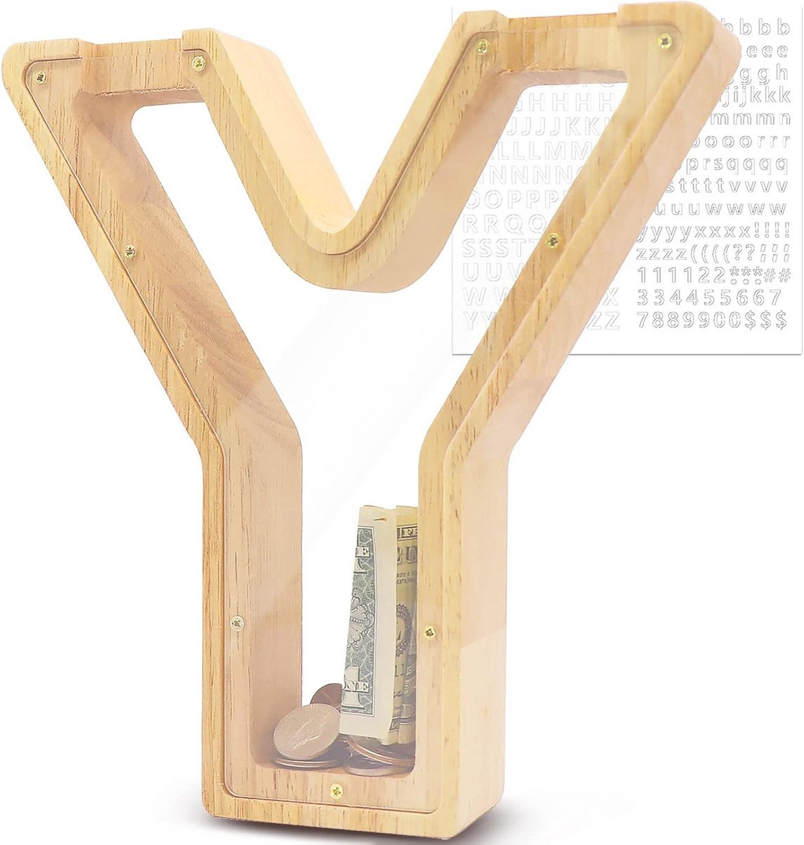 Houten Letter Spaarpot Transparant - Spaarvarken voor Kinderen en Decoratie
