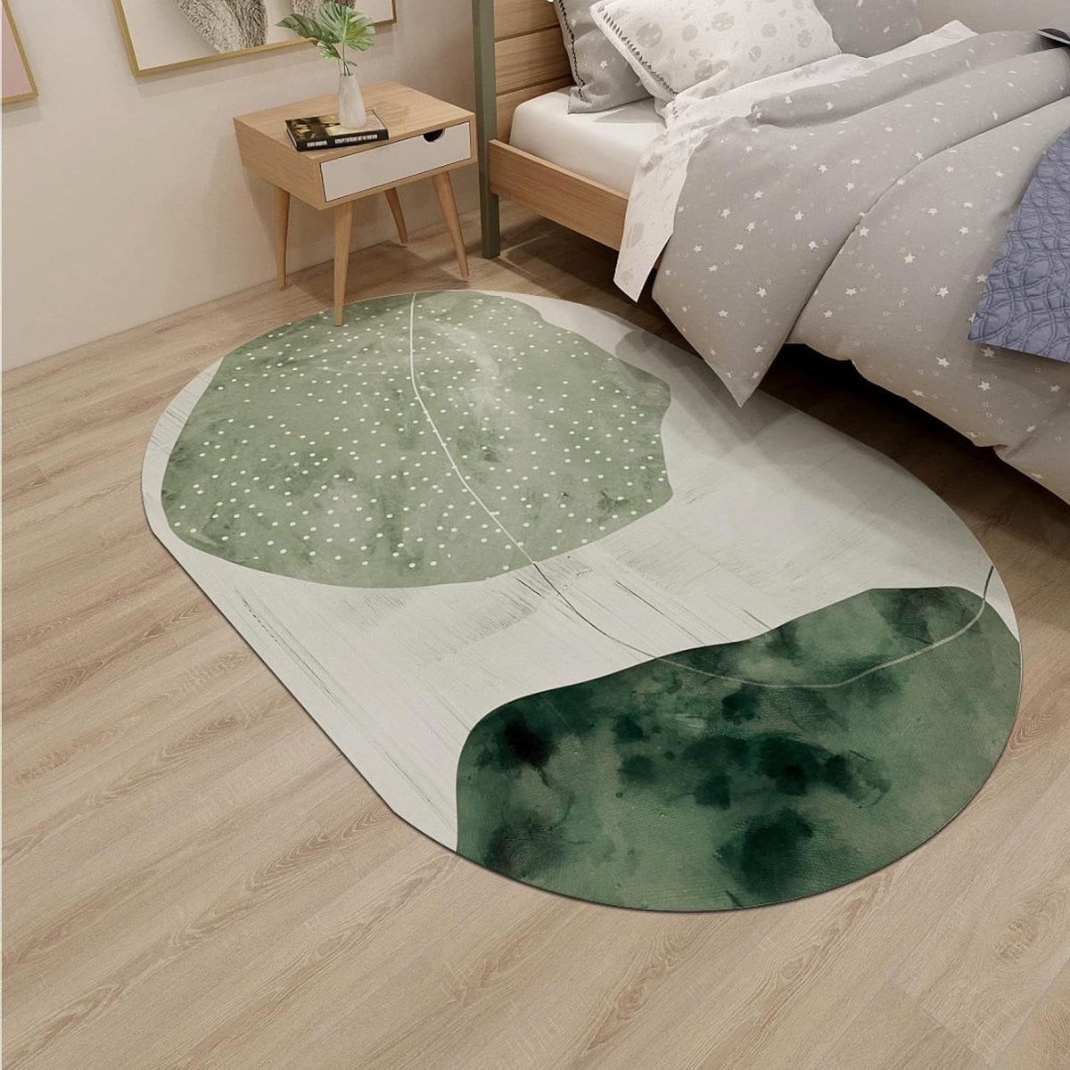 Modern Ovaal Vloerkleed met Geometrisch Patroon in Microfibre - Groen